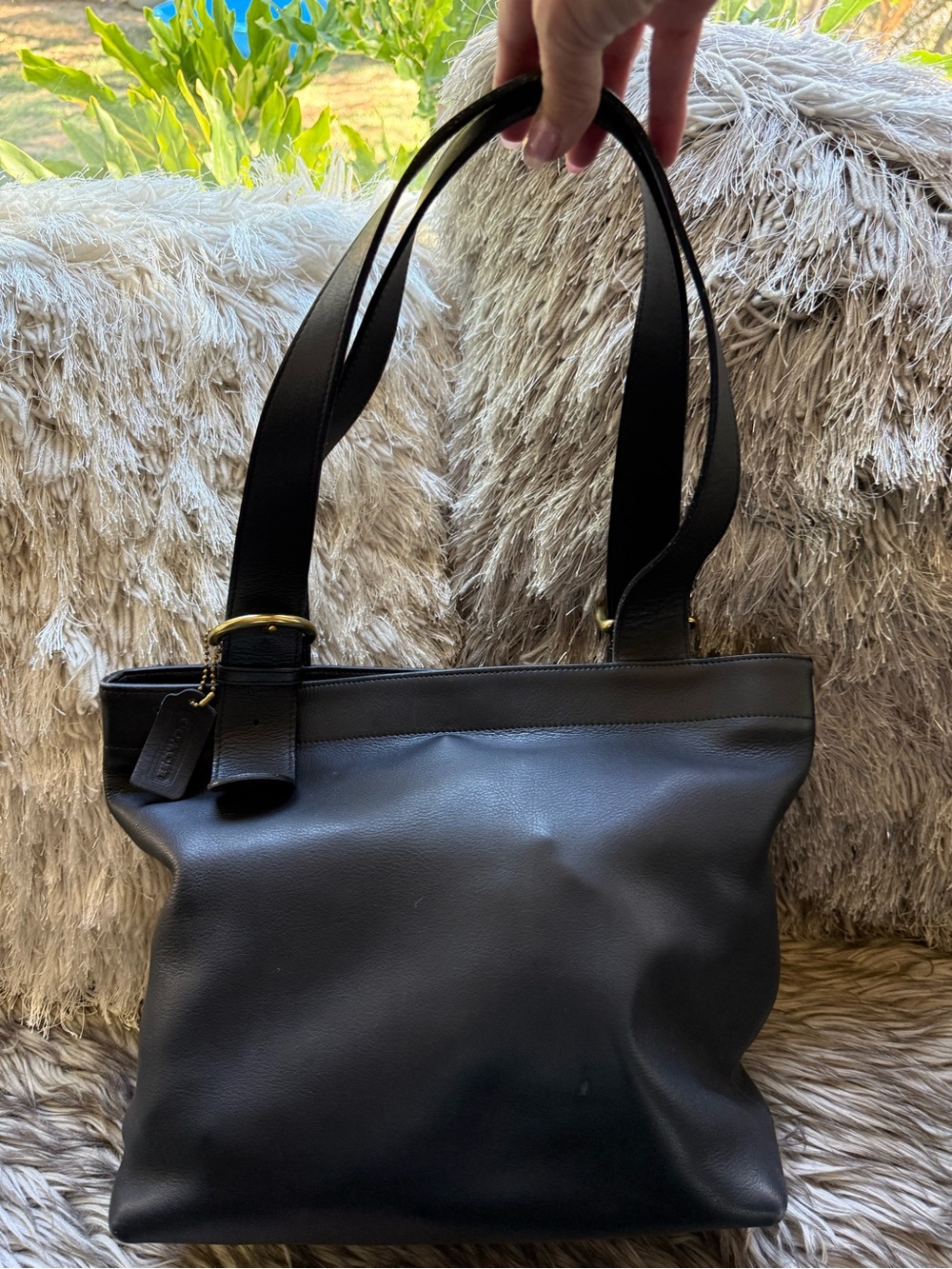 Gorgeous Coach Black Leather Shoulder Tote with Gold Hardware